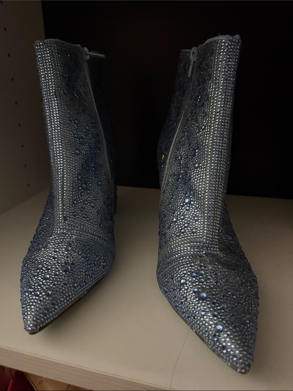 Betsey Johnson Blue Crystal Embellished Pointed Ankle Booties